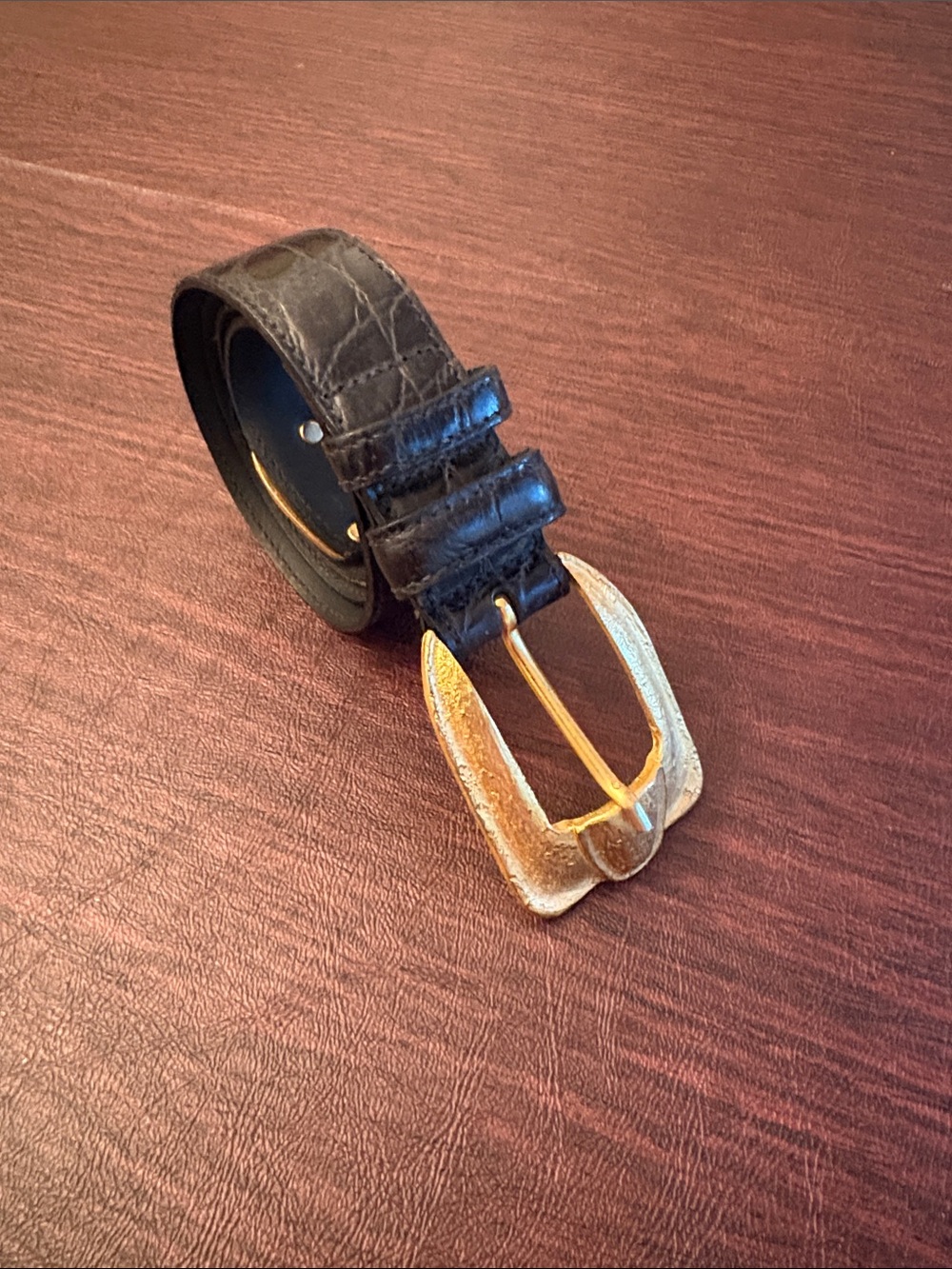 Valentino Garavani Black Leather Belt with Gold Buckle